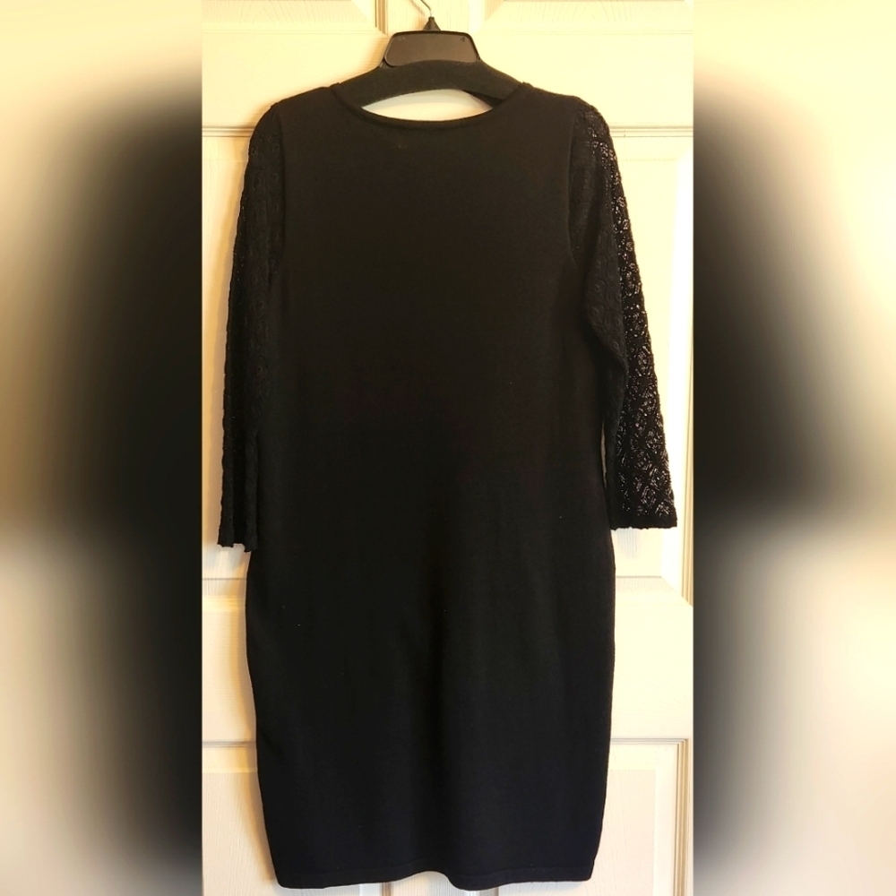 Jones New York Black Dress With Crochet Sleeves Medium - Picture 4 of 4